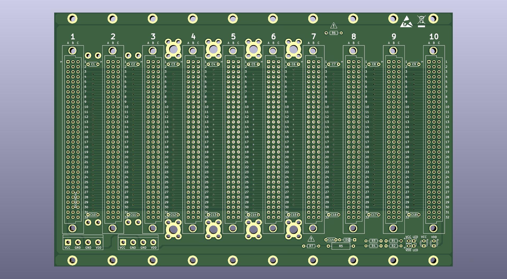 Microbus Backplane PCB for Eurocards DIN41612 10 slot 3U 40HP