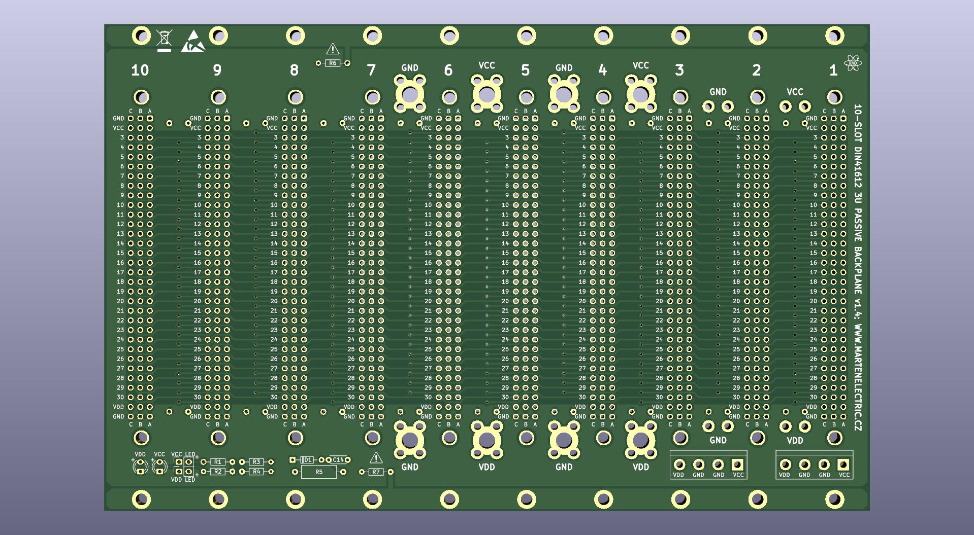 Microbus Backplane PCB for Eurocards DIN41612 10 slot 3U 40HP