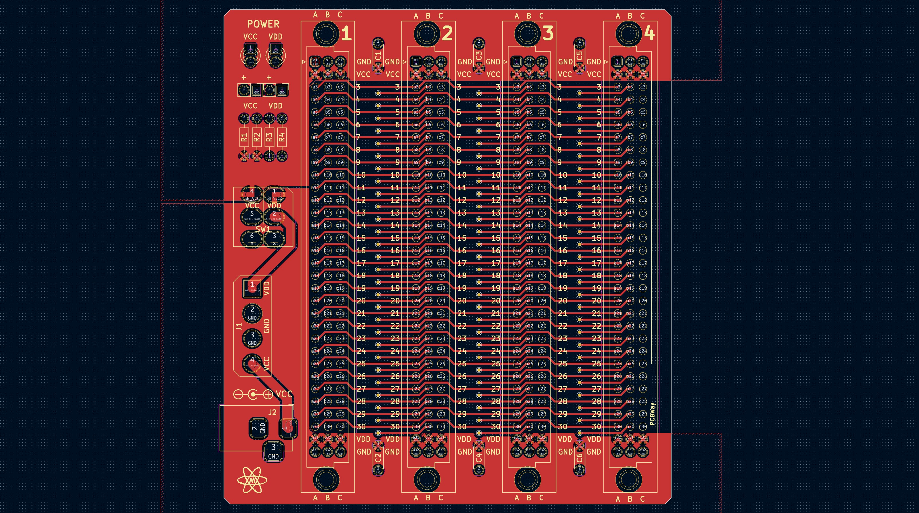 Microbus pssive backplane PCB for Eurocards DIN41612 4 slot 3U 16HP