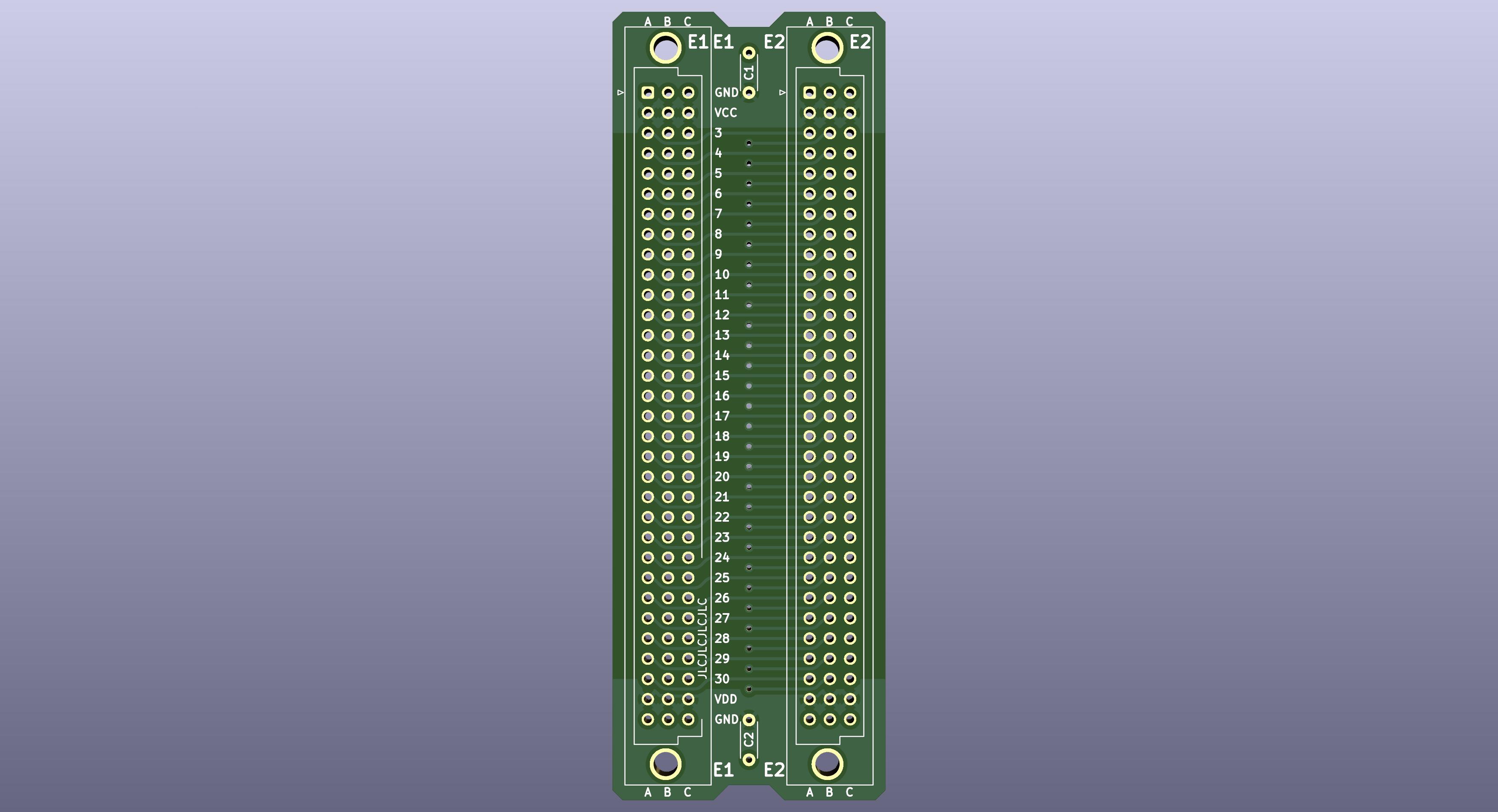 Microbus Mini backplane bridge PCB for Eurocards DIN41612 2 slot 3U 8HP